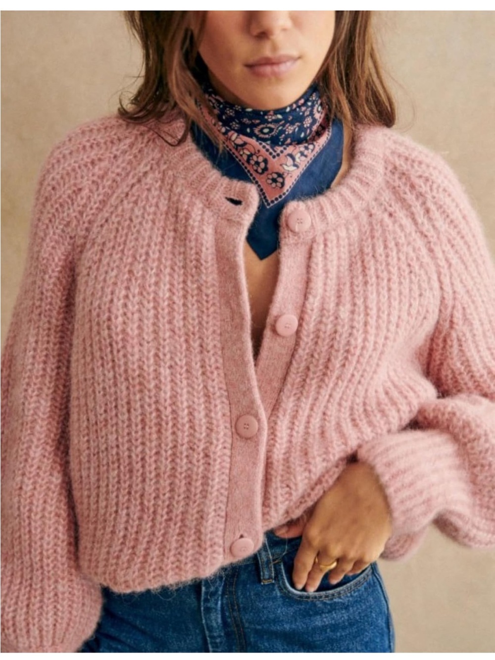 Cozy Pink Button-Up Knit Cardigan Sweater - Picture 6 of 9